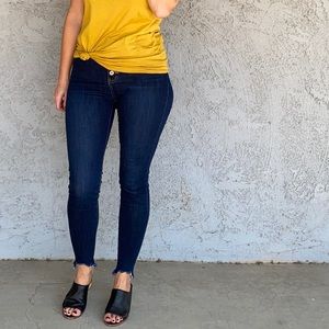 High waisted button fly dark denim